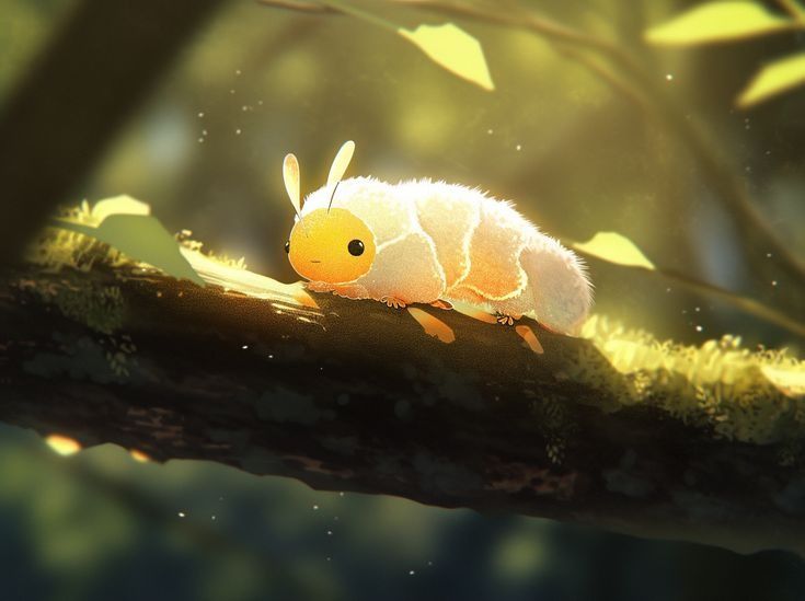 March artwork: a caterpillar on a branch