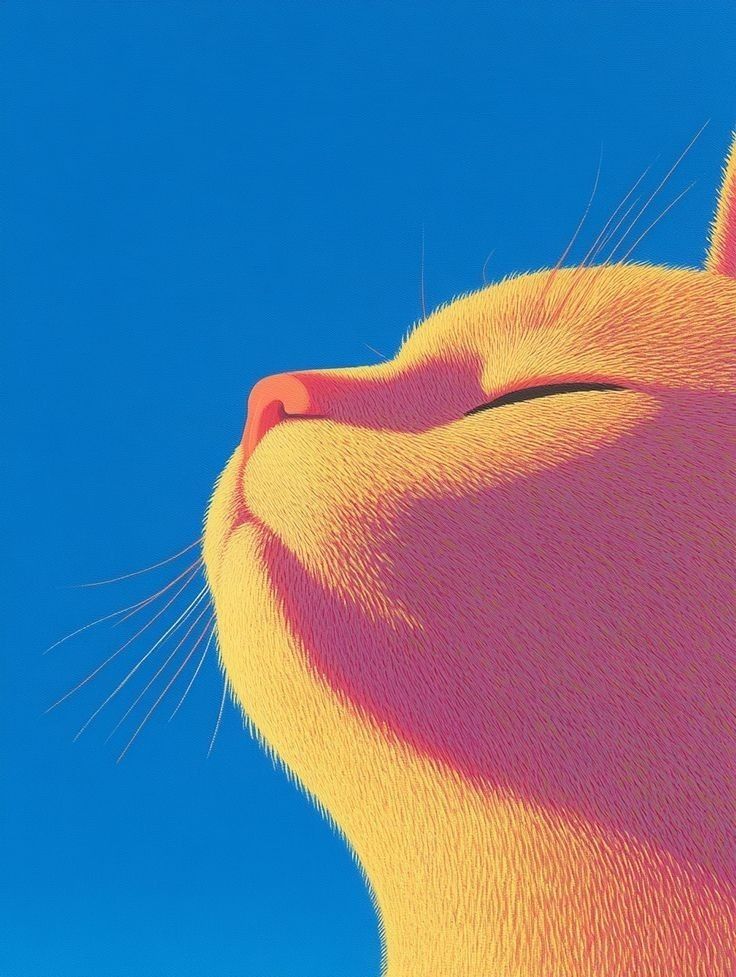 June artwork: a sunny cat on blue