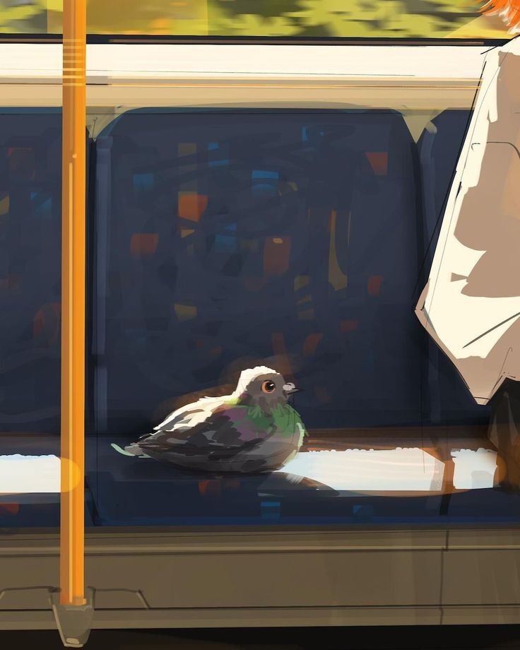 July artwork: a pigeon on a train seat
